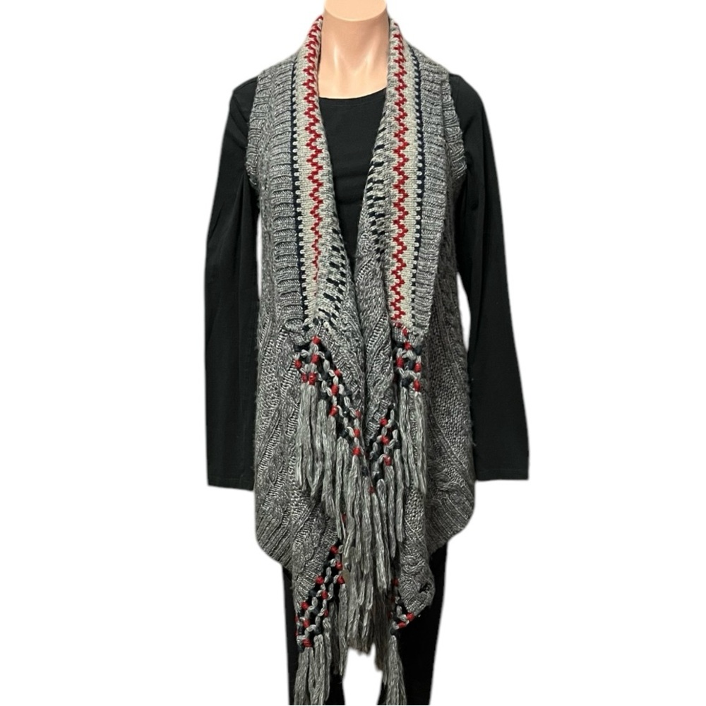Abercrombie Gray Sleeveless Knit Fringe Open Cardigan S/M